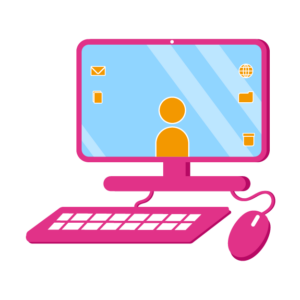 Illustration av en dator som visar ett organiserat skrivbord på skärmen