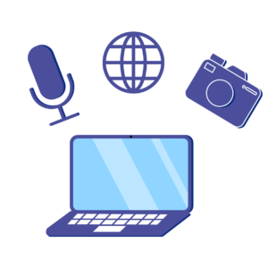 illustration av en laptop med digitala medier ovan.