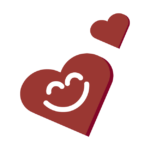 Illustration av två röda hjärtan, det stora har ett leende