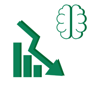 Illustration av ett diagram som går neråt och en hjärna.