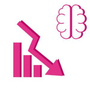 Illustration av ett diagram som går neråt och en hjärna.