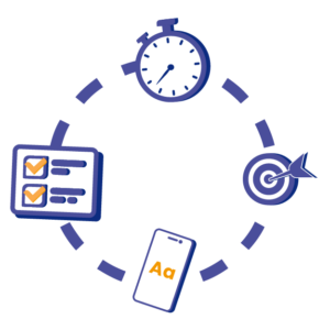 Illustration av blå föremål i en cirkel för att visa vad multitasking kan innebära
